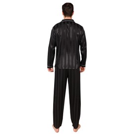 RuanMM -Mens satin pajamas set Silky long sleeve silky pj Button Sleepwear for man (Black-Stripe,L)