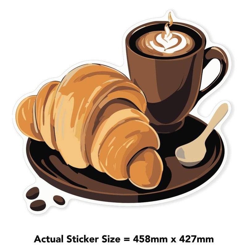 Extra Large 460mm 'Coffee and Croissant ' Permanent Sticker Decal