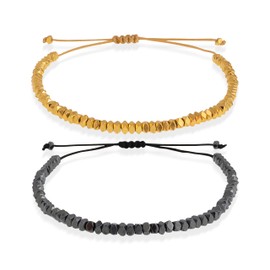 Frigotine Dainty Gold Layered Beaded Bracelets Set for Men Women, Trendy Statement Stacking Metal Beads Adjustable Bracelet Summer Beach Jewelry Gifts