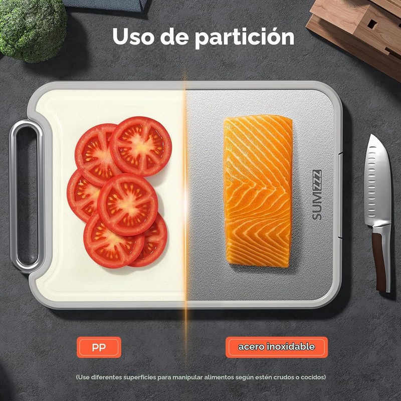 Sumzzz - Tabla de cortar de acero inoxidable para cocina,
