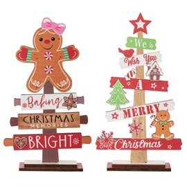 Christmas Shelf Decor,Tiered Tray Decor Christmas Signs | Desk Decor Collectible Figurines Wood Signs, Christmas Tree Gingerbread Table Centerpieces, Christmas Decorations
