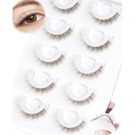 EMEDA - Pestañas autoadhesivas marrones, sin pegamento, pestañas postizas impermeables, naturales, pre-pegadas, fáciles para principiantes, tiras de p
