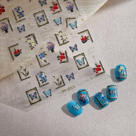 LIFOOST Butterfly Nail Art Stickers Frame Flower Fruit Design Golden Hot Stamping Butterflies Nail Decals Adhesive Nail Supplies for Women DIY Manicure