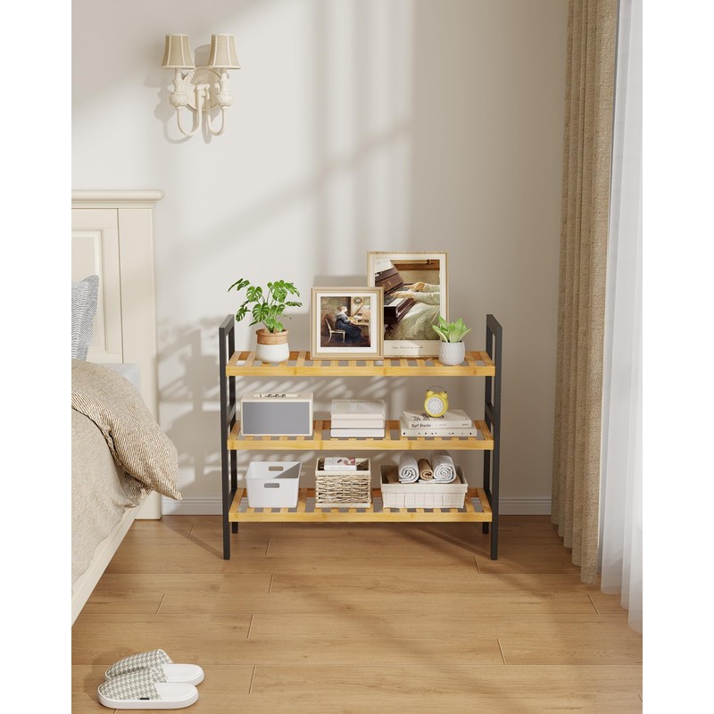 Bamboo Shoe Rack for Entryway, 27.5" x 9.8" x 25.6",