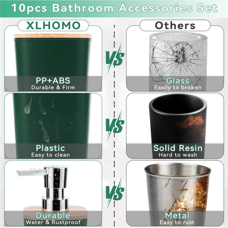 Bathroom Accessory Set 9 Piece Hunter Green Bathroom Set with