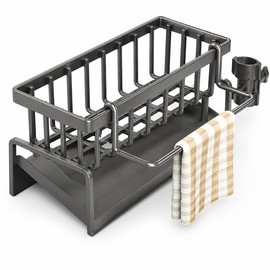 Kitchen Sink Drain Rack for Sponge and Soap - Stainless Steel Faucet Holder with Towel Rack and Storage Shelf Organizer