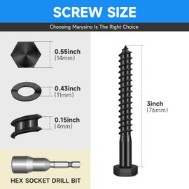(10-Set) 3/8 x 3 Lag Screws for Wood, Stainless Steel Heavy Duty Hex Head Lag Bolts, Commercial/Industrial Grade 3/8 Bolts, Mounting Screws Bolts Kit, Black Oxided by Marysino