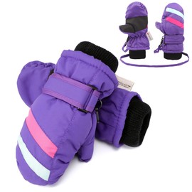 F Flammi Toddler Kids Snow Mittens with String Waterproof Ski Mittens Thinsulate Winter Gloves for Baby Girls Boys(Purple,2-4)