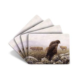 Julian Friers Buzzard and Highland Cattle Large Table Mats by Wildlife Artist Set of 4 - Non-slip - Cork-backed Placemat Set