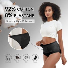 DAFANY Womens Underwear Cotton Lace Openwork Embroidery Panties Breathable High Waist Full Coverage Hipster Stretch Briefs