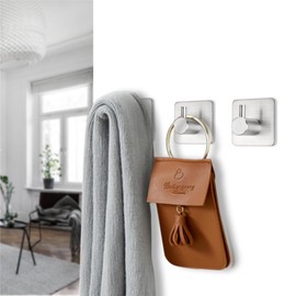 Fotosnow Adhesive Towel Hooks Heavy Duty Wall Hooks Waterproof Stainless Steel Hanger for Hanging Coat, Hat, Towel Robe Hook Rack Wall Mount- Bathroom and Bedroom 4-Packs