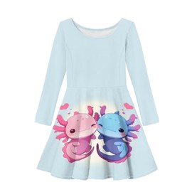 Guosanchn Girls Axolotl A Line Swing Twirly Skater Tunic Long Sleeve Madi Little Kids 7-8T Fall Pullover Back to School Party Dresses