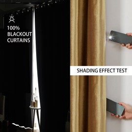 BULBUL 100% Blackout Velvet Window Curtains Gold 108 inch Long， Room Darkening Curtains Heavy Thermal Insulated Grommet Livingroom Window Drapes with Black Liner 2 Panels Set