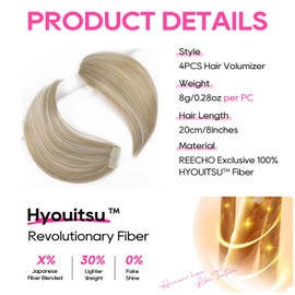 REECHO Clip in Hair Volumizer, Short Thick Clip in Hairpieces Adding Extra Hair Volume Extensions for Women with Thin Fine (Ash Blonde with Highlights, 8 Inch(Pack of 4))