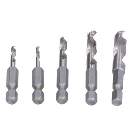 KIMISS 5 Pcs High Speed Steel Hex Shank Drill Bits Set - 15/64 Extra Short, 3/32in to 5/16in, For Woodworking & Mechanical Processing