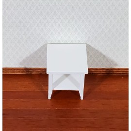 Town Square Miniatures Dollhouse Side Table with Shelf Modern Style Wood White Finish 1:12 Furniture
