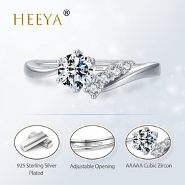 Engagement Rings-Adjustable Silver Rings Women, 925 Sterling Silver Rings for Women, Promise Ring CZ Cubic Zirconia Wedding Rings for Women Valentines Day Anniversary Jewellery Gift for Her