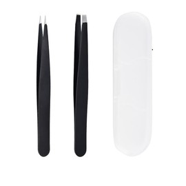 Mini Tweezers Set, Slant Tip & Point Tip, Beauty for Women, Hair Removal Travel Tweezers (Black, Pack of One)