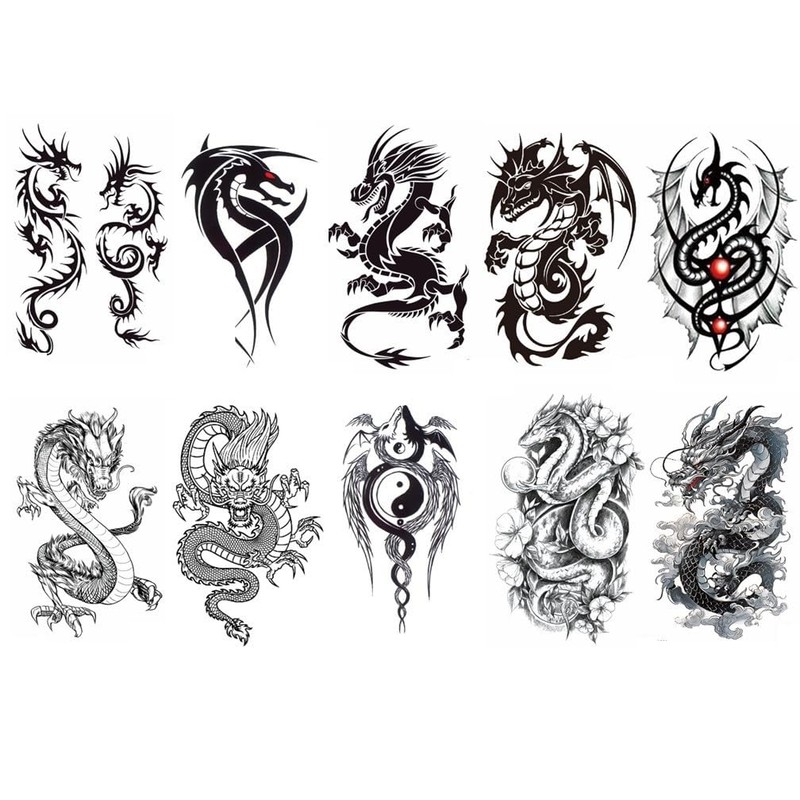 10 Sheets Temporary Tribal Dragon Tattoos Fake Tattoos TBS Tribal