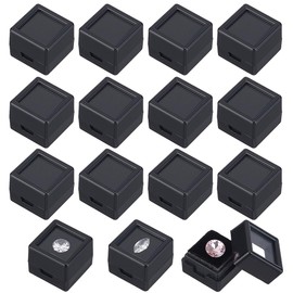 BENECREAT 36 Pack Gemstone Display Box Acrylic Diamond Case Black Jewelry Container with Clear Lids, Black Sponge 0.8x0.6" for Festival Treat, Gems, Coins, Diamond, Gift Packing