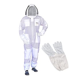 Bee Stars Professional 3 Layer Bee Suit with Fencing Veil and One Pair Beekeeping Gloves Ventilated Protective Sting Proof Apiarist Beekeeping Suit for Beekeeper (Small, White)