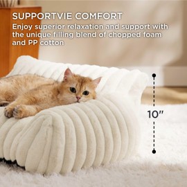 Bedsure Cute Cat Couch for Pets - Fluffy Cat Sofa with Premium Soft Corduroy Fleece, Fuzzy Cat Couch Bed with Removable Washable Cover, Supportive Cat Chair for Indoor Cats, 24inch, Cream