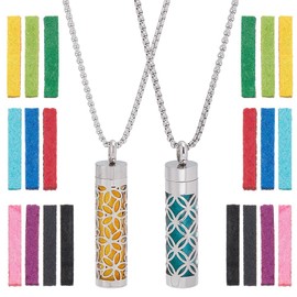 WADORN 2 Styles Essential Oil Diffuser Necklace, Aromatherapy Aroma Locket Pendant with 20Pcs Refill Pads Stainless Steel Scent Necklace Charms for Men Women Birthday Essential Oil Jewelry Gift