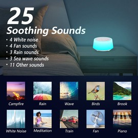 Color Noise Sound Machines 10 Colors Night Light 25 Soothing Sounds Sleep White Noise Machine 32 Volume Levels 5 Timers Memory Function Adjustable Brightness