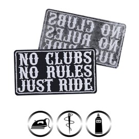 "No clubs, no rules - just ride" biker patch/iron-on patch, MC sticker, gift for motorcyclists, DIY application for jacket, vest, jeans, motorcycle case, 90 x 50 mm