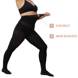 LiiYoang Black Tights Women Plus Size 40 Denier，M-4XL Tummy Control Snag Tights Ladies Opaque Pantyhose 2 Pairs