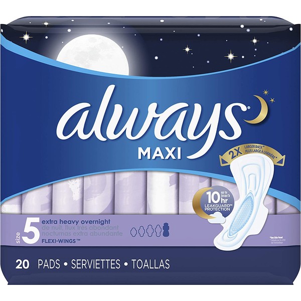 Always Maxi Extra Heavy With Wings Overnight Pads, 20 Each (Pack of 3)