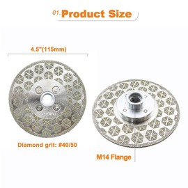 Electroplated Diamond Cutting Grinding Disc,BRSCHNITT 4 1/2 inch 115mm for Granite Marble Double Side Coated Diamond Grinding Wheel with M14 Flange