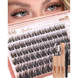 Wtvane Wispy Lash Clusters Kit Fluffy Eyelash Clusters Lashes Kit 10-16 mm Spider Cluster Eyelash Extensions D Curl Individual Lashes Clusters with Clear Band Soft & Comfty DIY Lash Extensions Kit