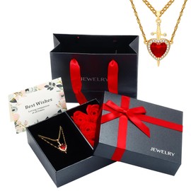 MISS RIGHT Necklace for Men Women Jewelry Red Zircon Love Heart Dagger Pendant Necklace Gothic Sword Layered Couple Matching Necklaces for Him and Her, Stainless Steel 18K Jewelry Sets