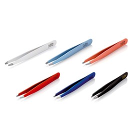 Rubis Classic Stainless Steel Slanted Tweezers for Precise Eyebrows and Hair Removal, Made in Switzerland, Blue