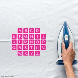 Game Tile Letter Set (Pink) Vinyl Iron-On Decal 9" (1.3" Letters)