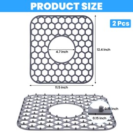 2 Pack Silicone Sink Protectors for Kitchen Sink with Center Drain Accessory, Non-Slip Heat-Resistant Mat for Bottom of Porcelain Stainless Steel, Dishwasher Safe