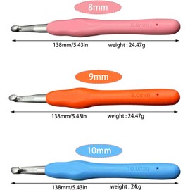 Pack of 3 Crochet Hooks, Ergonomic Crochet Hooks with Soft Handles, Crochet Hook 10 mm, Lightweight and Comfortable Tulip Crochet Hook, Crochet Hook for Beginners and Experienced Crochet Lovers (8 mm
