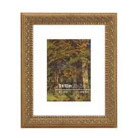 Eitida 8x10 in Antique Gold Ornate Classic Picture Frame, Matted for 5x7 Photos, Real Glass Protection, Tabletop or Wall Mounting Display