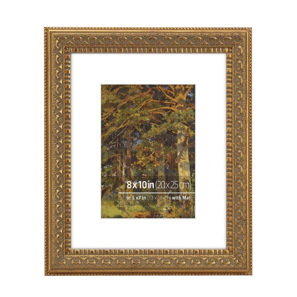 Eitida 8x10 in Antique Gold Ornate Classic Picture Frame, Matted