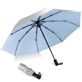 HEXSOLID 46inch UPF 50+ Sun Umbrella UV Protection UV Parasol Umbrella for SunTravel Compact for Rain Waterproof And Wind Resistant Sun Blocking Auto Open Close (Silver/Blue, 46inch)