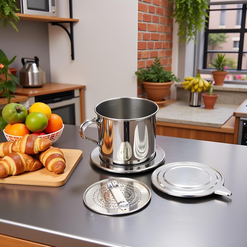 ZhangyiHot 2Pcs Silver Vietnamese Coffee Filter Stainless Steel Pot Drip