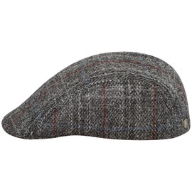 Sterkowski Norte Flat Cap Harris Tweed Peaked Cap for Men and Women Warm Hand Stitched Racket Hat with Ear Flaps, Grey Check Pattern