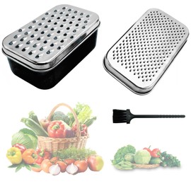 Bamyli Cheese Grater with Container and Lid,Chopper Stainless Steel Graters for Kitchen,Vegetable Fruit Manual Hand Rectangle Box Grater for Shredded (Black)