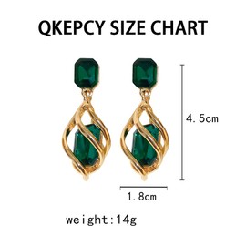QKEPCY Earrings Hanging Fashion Jewellery Emerald Drop Hoop Hypoallergenic Earring Dupes for Girls Women Gifts, Alloy Steel