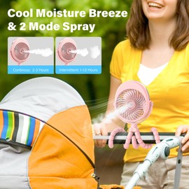 GRANDFAST Portable Misting Stroller Fan, 4000mAh Battery Powered with 360° Pivot, Personal Mister Fan with Flexible Tripods for Cooling Outdoor Travel Office Wagon Crib Car Treadmill