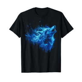Galaxy Wolf Howling Graphic Electrical Blue Wolf Lovers T-Shirt