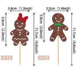 24 piezas de adornos de Navidad de jengibre para magdalenas de hombre con purpurina de pan de jengibre para hombre, revelación de género, para Navidad, baby shower, niño o niña, suministros para decoración de pasteles de fiesta de cumpleaños