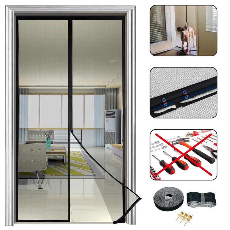 Magnetic Door Screen 90 x 230cm Black - Keep Bugs