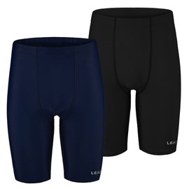 LEAO - Traje de baño de natación para niños jóvenes con protección solar UPF 50+ - Pantalones cortos deportivos de secado rápido, Negro/azul marino (paquete de 2), Large